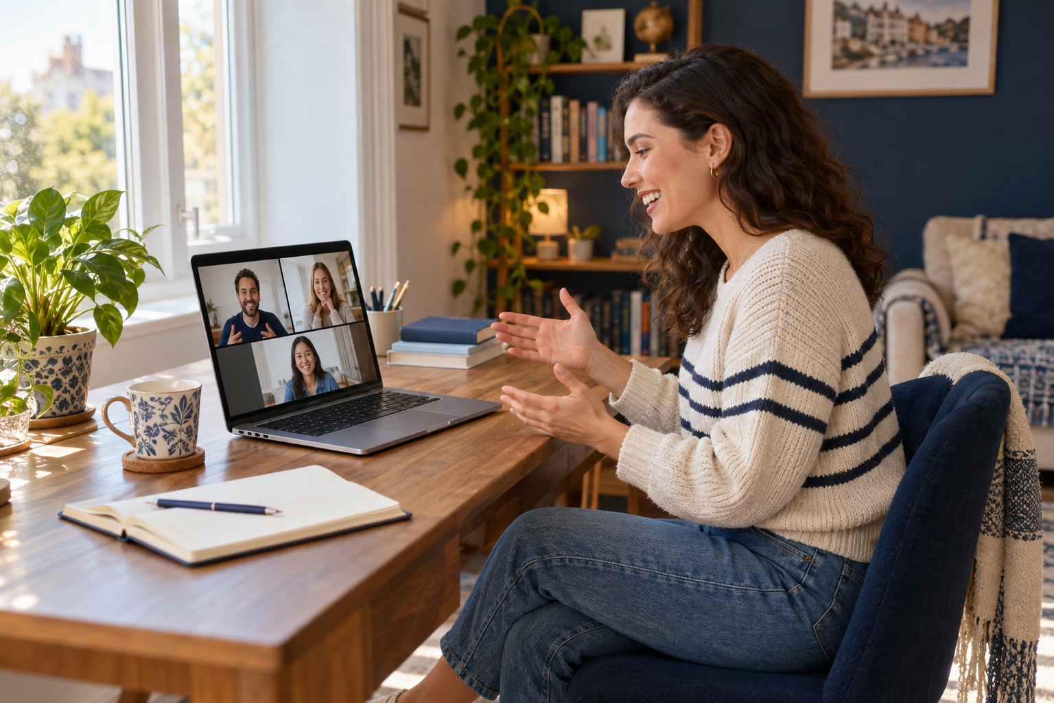 Insegnante e studenti adulti durante una conversazione online